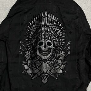 Affliction Shirt Mens XL Black Label Gothic Indian Skull Velvet Grunge Biker Y2K